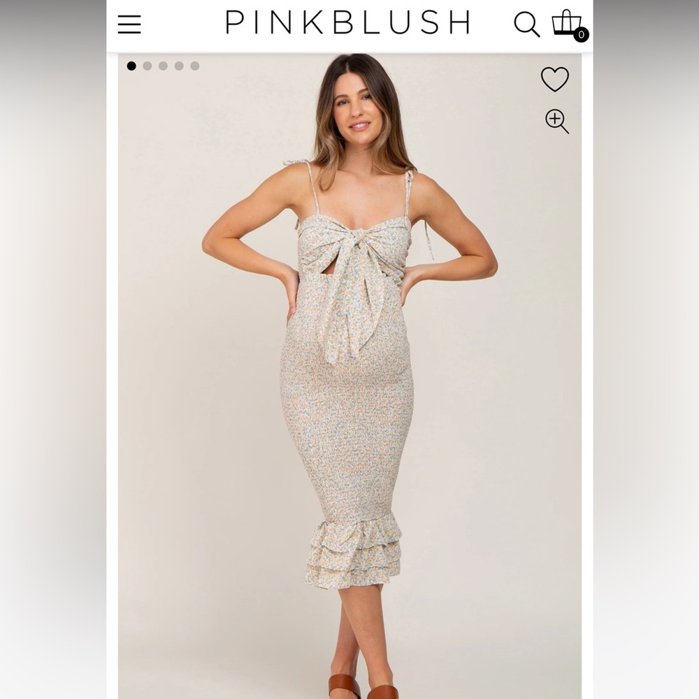 Pinkblush Cream Floral Tie-Front Ruffle Midi Dress